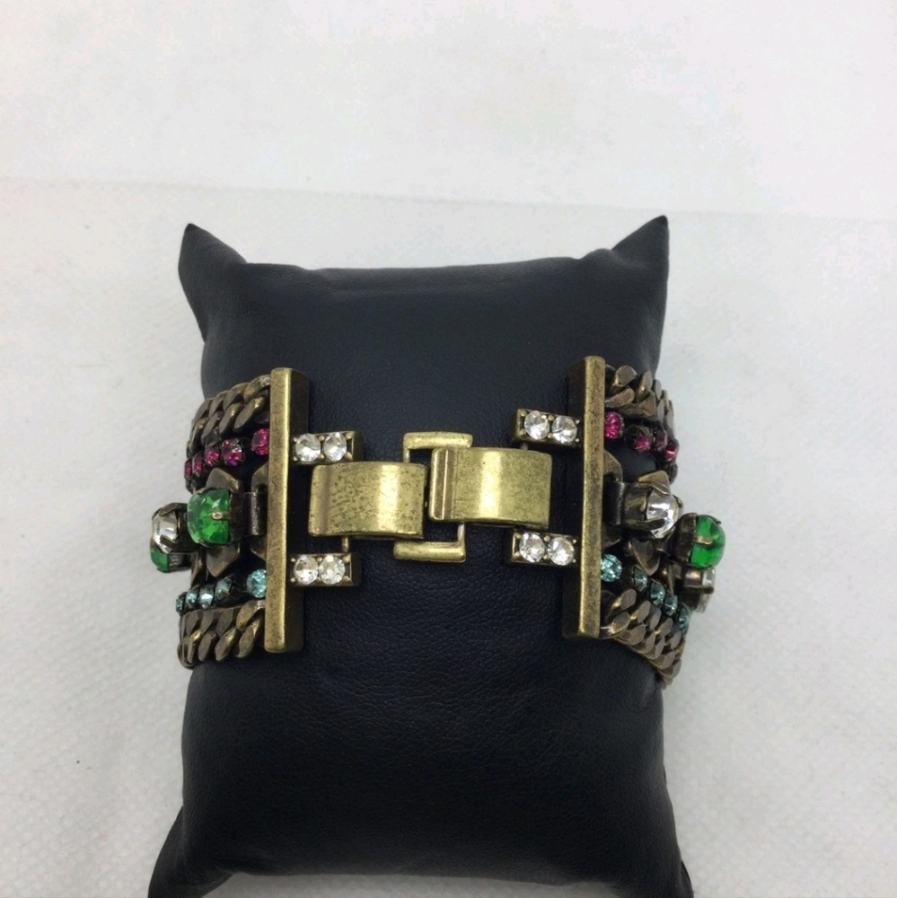 Stella & Dot Green Blue Pink & Clear Rhinestone Bracelet 7" - Picture 2 of 3